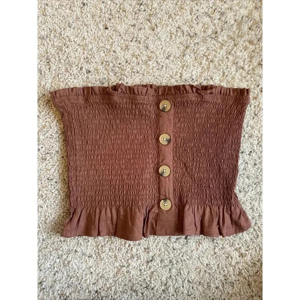 LA Hearts Tube Top Brown Button Size M Y2K